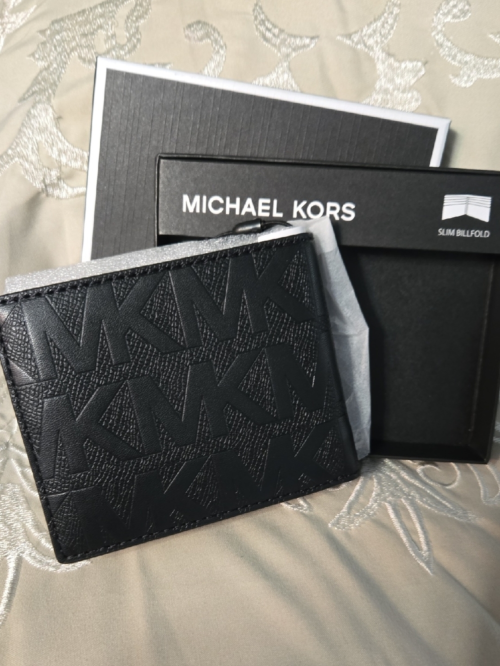 Michael Kors Black Embossed MK Slim Bifold Wallet